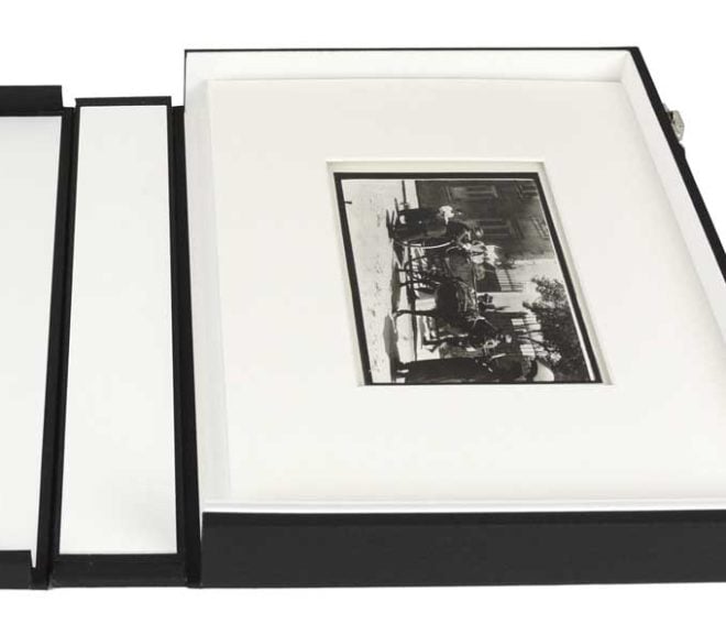 Archivally matted black and white photograph inside a Museum Solander Case.