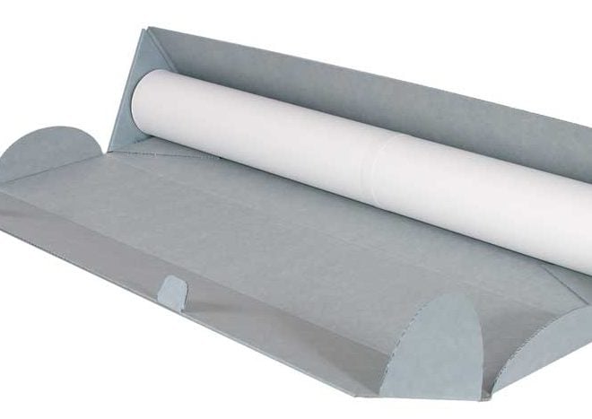 Rolled artifact stored inside an archival, acid-free Triangular Roll Storage Box