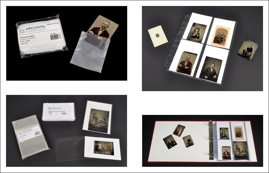 Different archival storage options include sleeves and binder pages