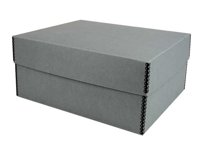 Gray archival Short Top Boxes made from acid-free materials with top closed, designed for long-term photo and document storage.