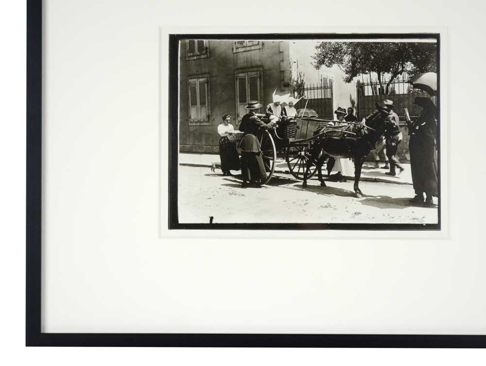 Matte black 11 x 14 Pre-Cut Profile 102 aluminum picture frame with archival mat and Lewis Hine Print.
