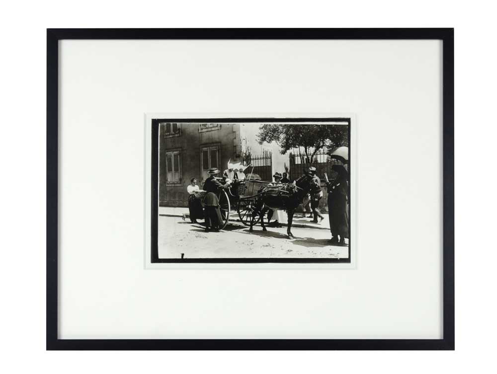 Matte black 11 x 14 Pre-Cut Profile 102 aluminum picture frame with archival mat and Lewis Hine Print.