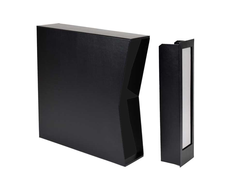 Vinyl Record LP Storage Box for 12” records, made of archival materials, with a see-through cover easily removable for access.