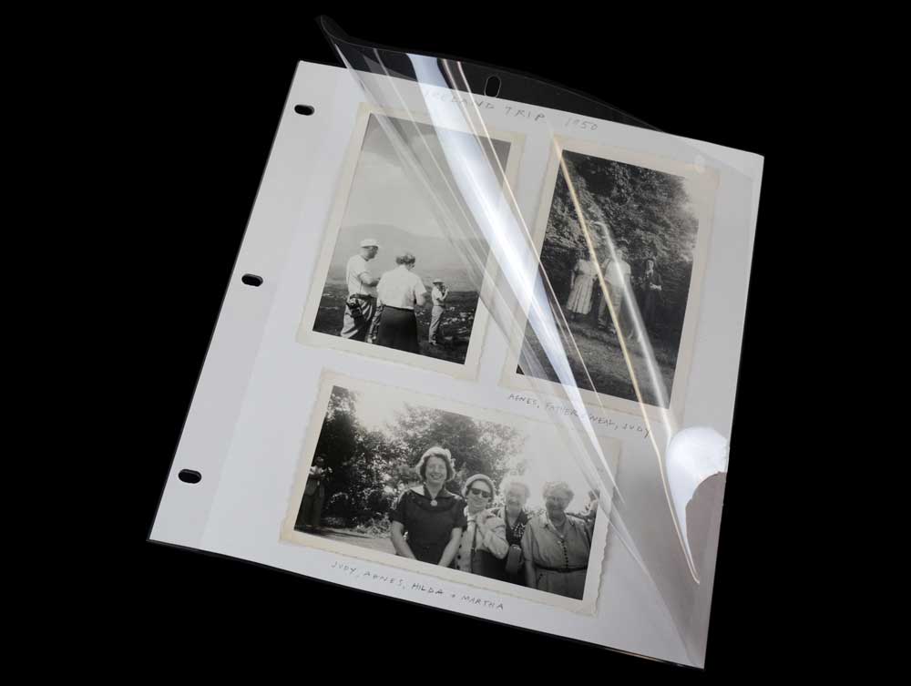 3-Ring Page Protectors are made from polyester with 3 photos mounted on acid free paper ready for a photo album or 3 ring binder. 