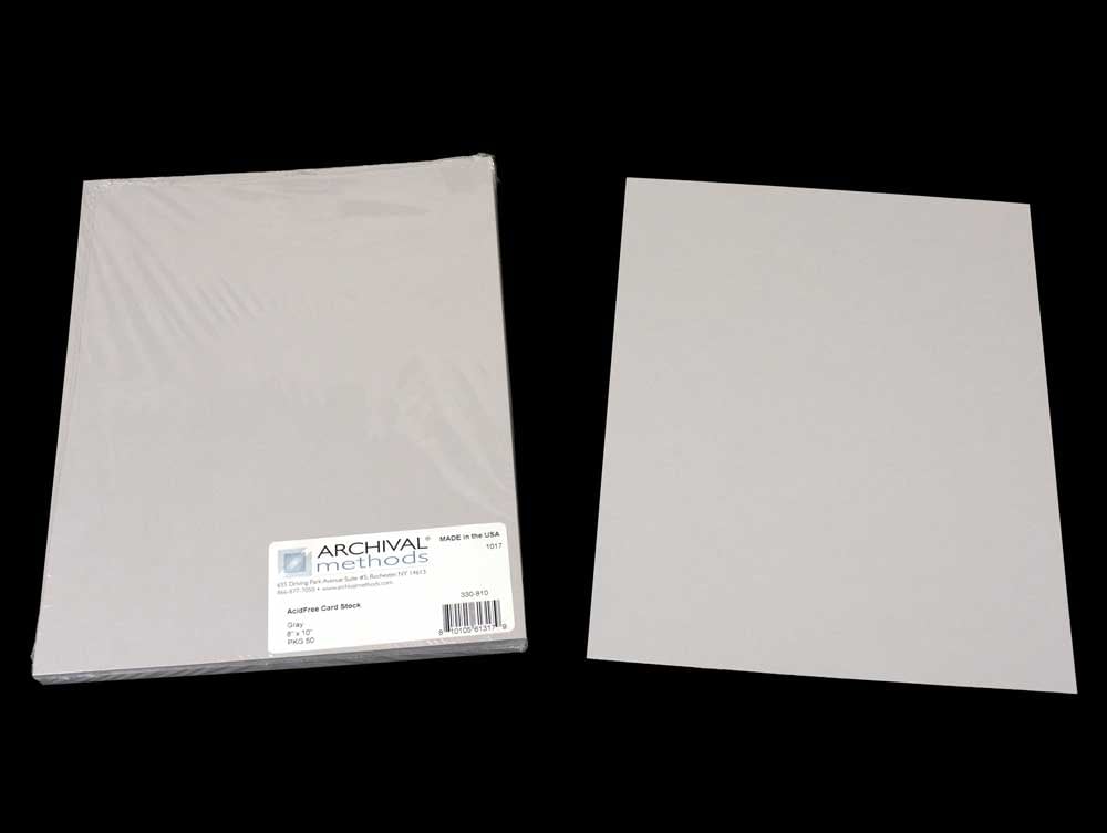 Archival Gray Card Stock, acid-free and lignin-free, ideal for mounting photos and documents, ensuring safe and organized archival storage. 