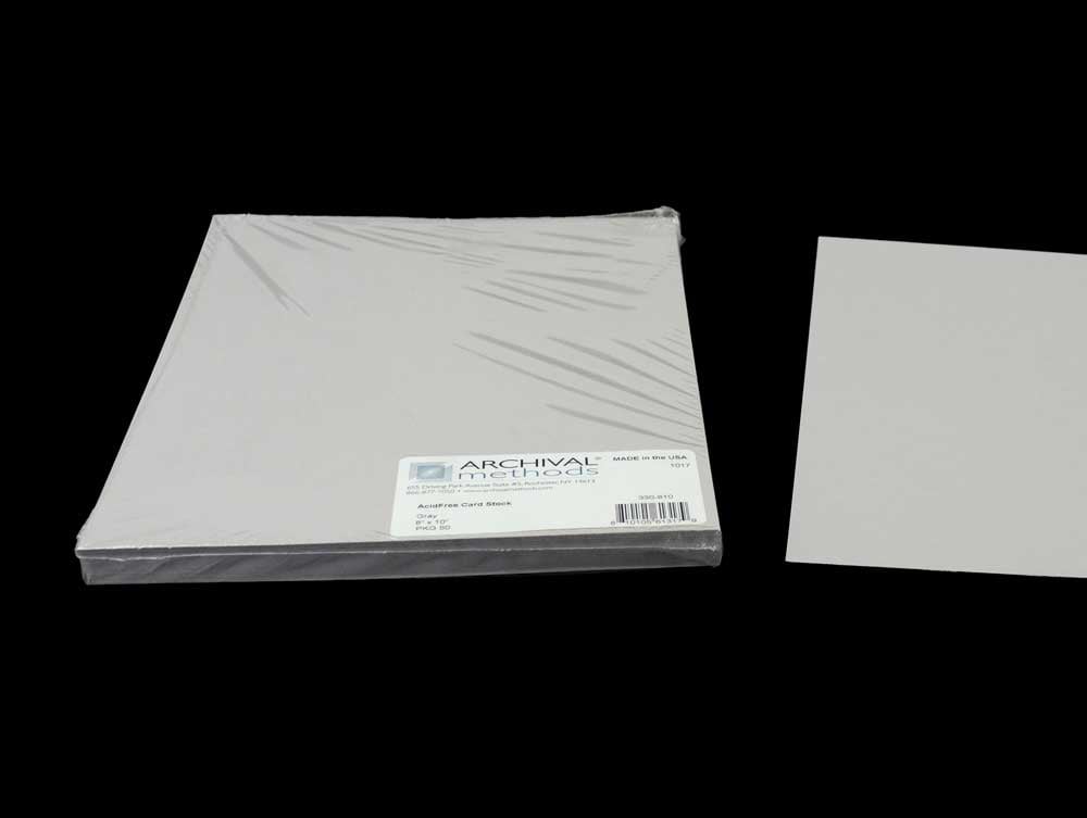 Archival Gray Card Stock, acid-free and lignin-free, ideal for mounting photos and documents, ensuring safe and organized archival storage.