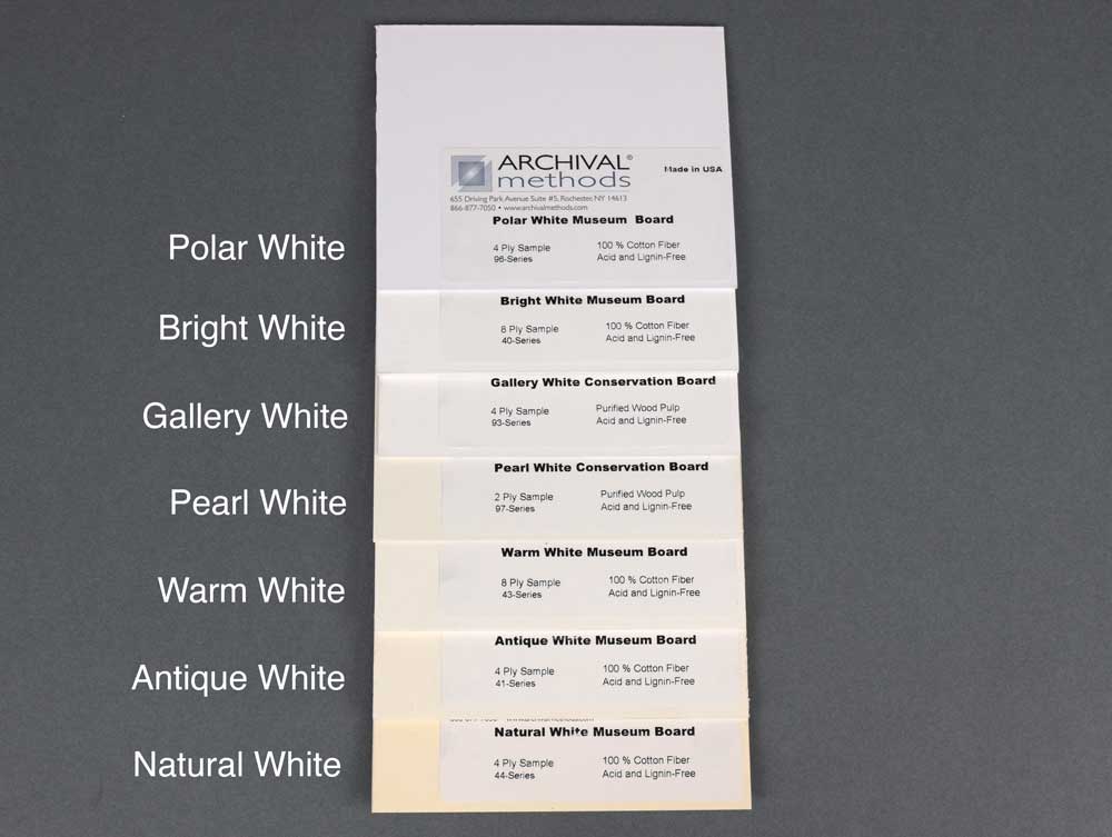 Sample pack of archival conservation board and museum mat board colors. 