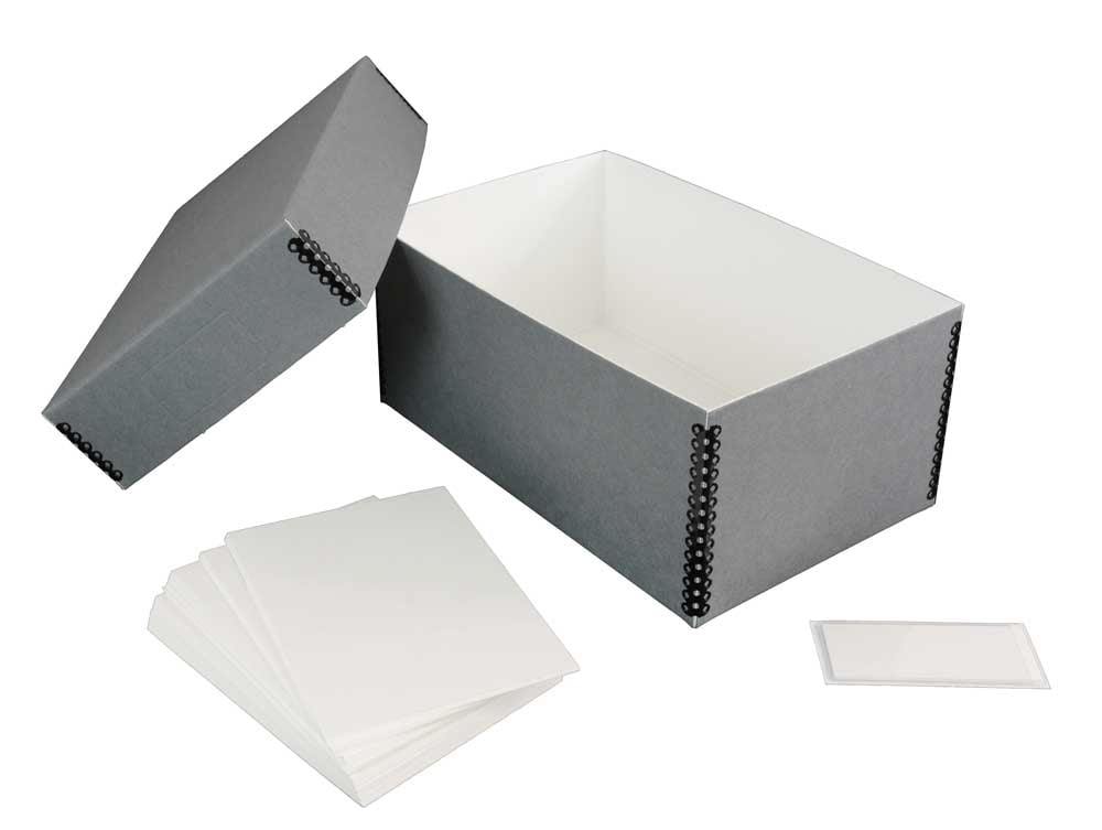 Budget Kit features an archival box, acid-free card stock dividers, and a box label for safely storing 4 x 6 photos