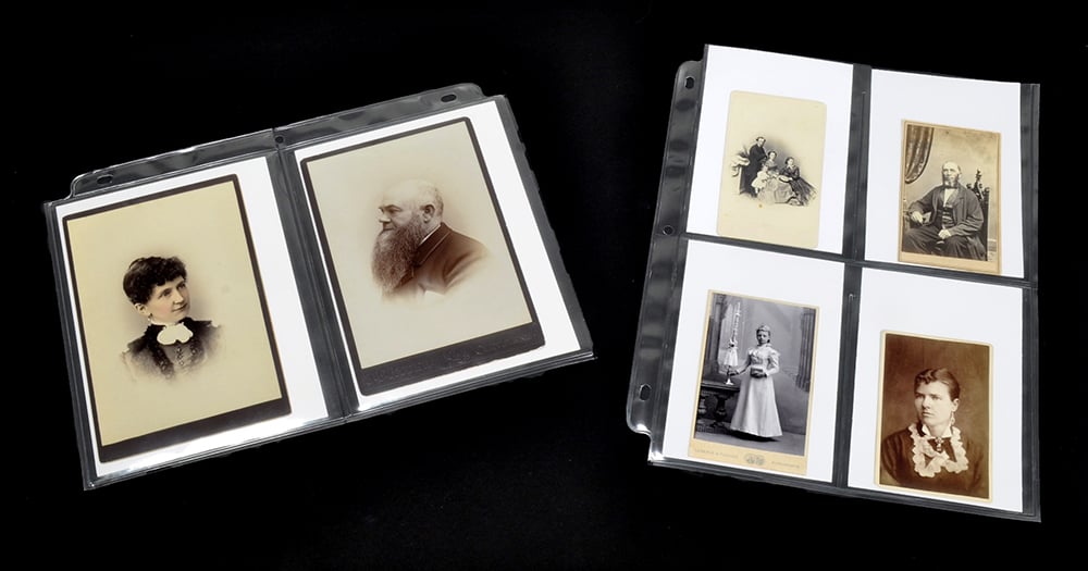 Acid-free card stock inserts in white, with photos mounted ready for Print Pages, providing support & protection.
