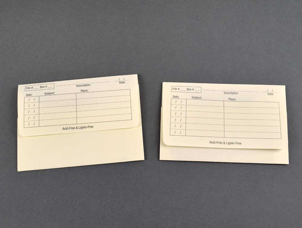 Acid-free Archival Photo Envelopes ensure safe photo storage, allowing notes on image details while holding up to 36 prints or 35mm negatives.
