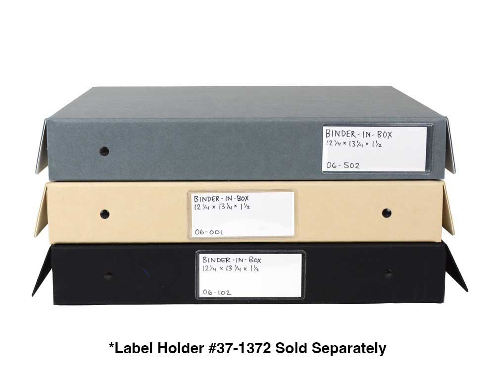 Binder-In-A-Box combines a 3-ring binder & box made from acid-free materials for preserving photos and documents. Showing: tan, black, gray. 