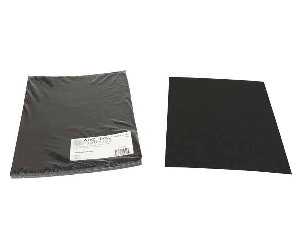 Archival Black Card Stock, acid-free and lignin-free, ideal for mounting photos and documents, ensuring safe and organized archival storage.