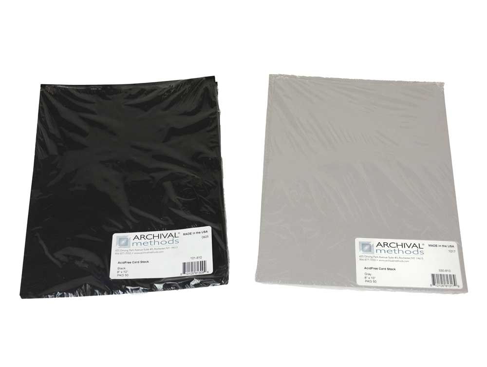 Archival Black & Gray Card Stock, acid-free and lignin-free, ideal for mounting photos and documents, ensuring safe and organized archival storage. 