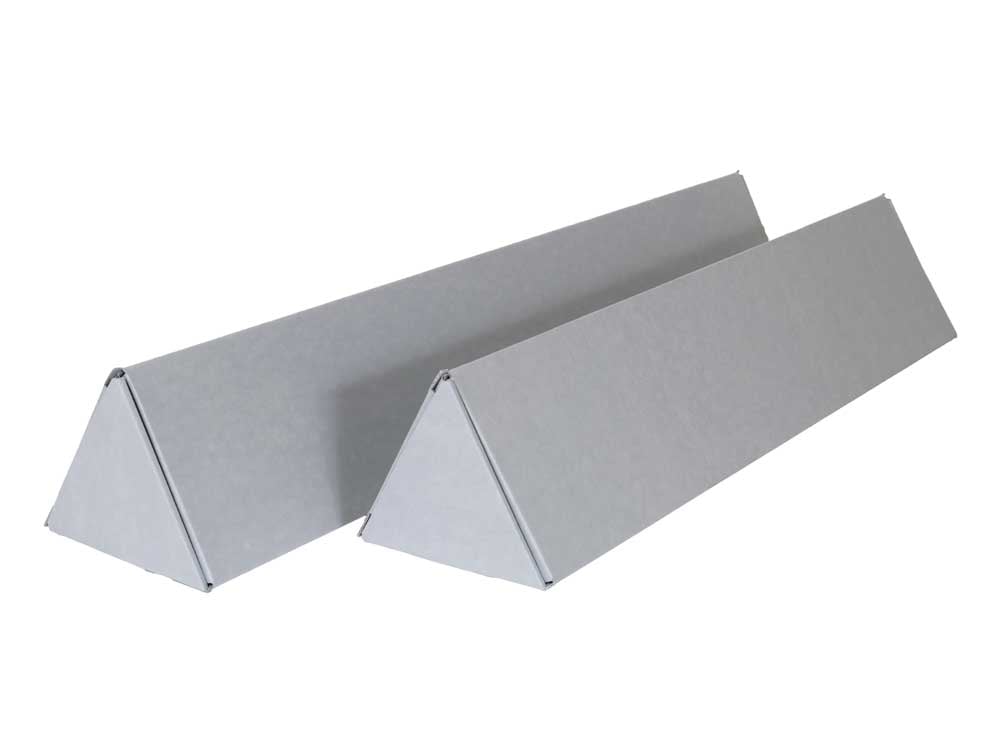 Showing 2 Triangular Roll Storage boxes assembled made of acid-free corrugated. Designed for storage of rolled maps & drawings.