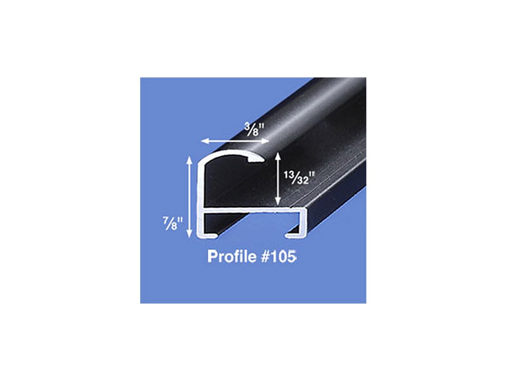 Pre-Cut Profile 105 aluminum picture frames in Anodic Glossy Black and Matte Black, available in multiple sizes for easy assembly and display.