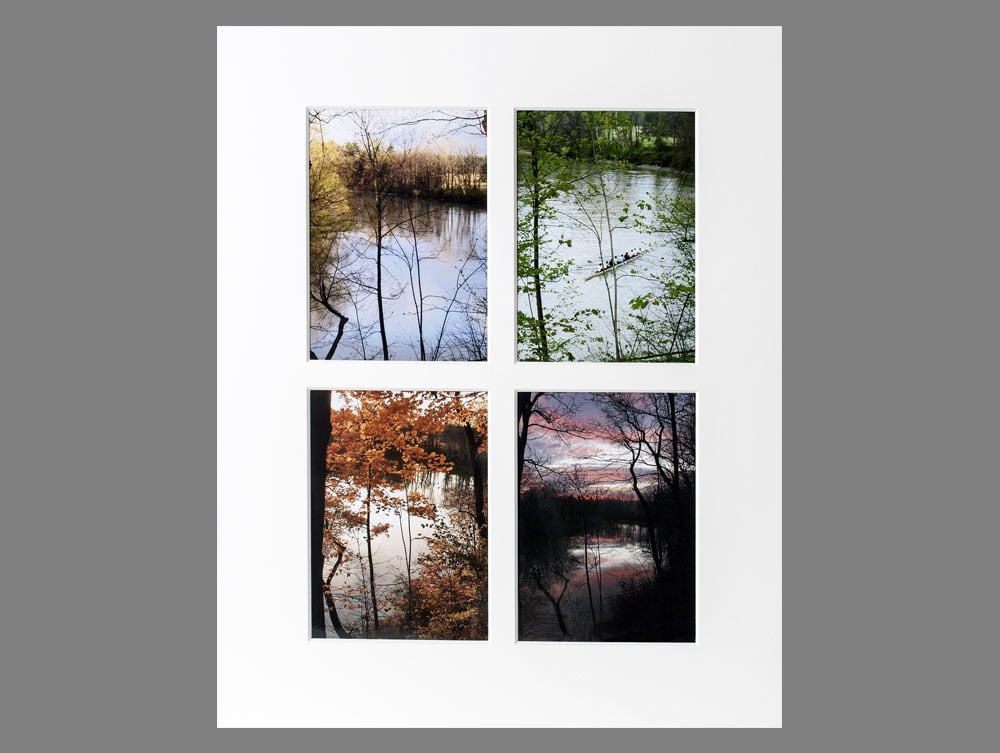 Custom multi-window mat cutting for museum-quality mats, offering archival protection for artwork with acid-free mat boards.