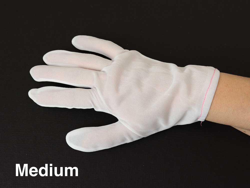 Nylon Lintless inspection gloves protecting documents and artifacts from fingerprints, ideal for delicate handling and archival care. 