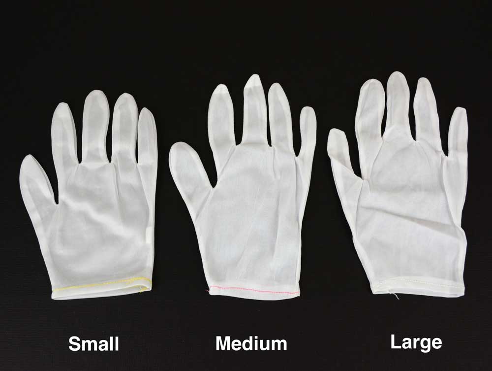 Nylon Lintless inspection gloves protecting documents and artifacts from fingerprints, ideal for delicate handling and archival care. 