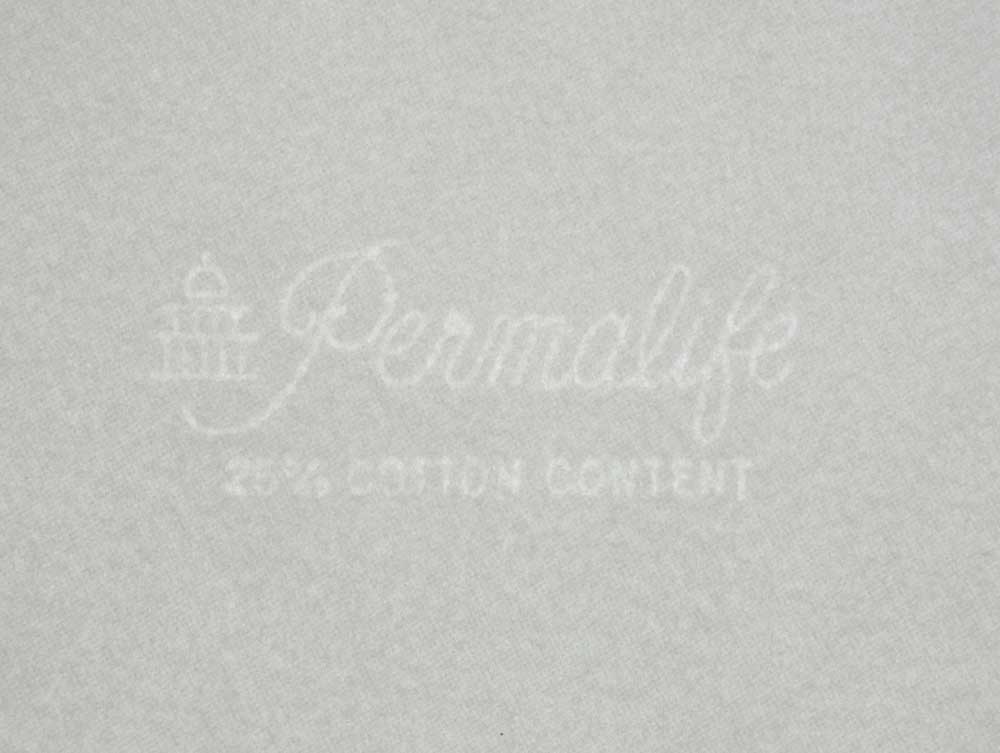 Permalife paper, acid-free and 25% cotton, offering durable, long-term preservation for documents with excellent surface and folding qualities. 