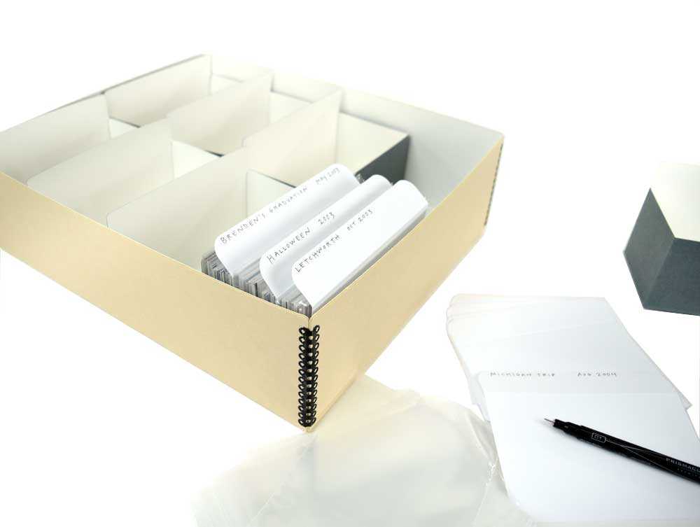 QPO 2400 Kit with a Hinged Lid Box, polyethylene bags, and print organizers for storing up to 2400 prints in archival protection.