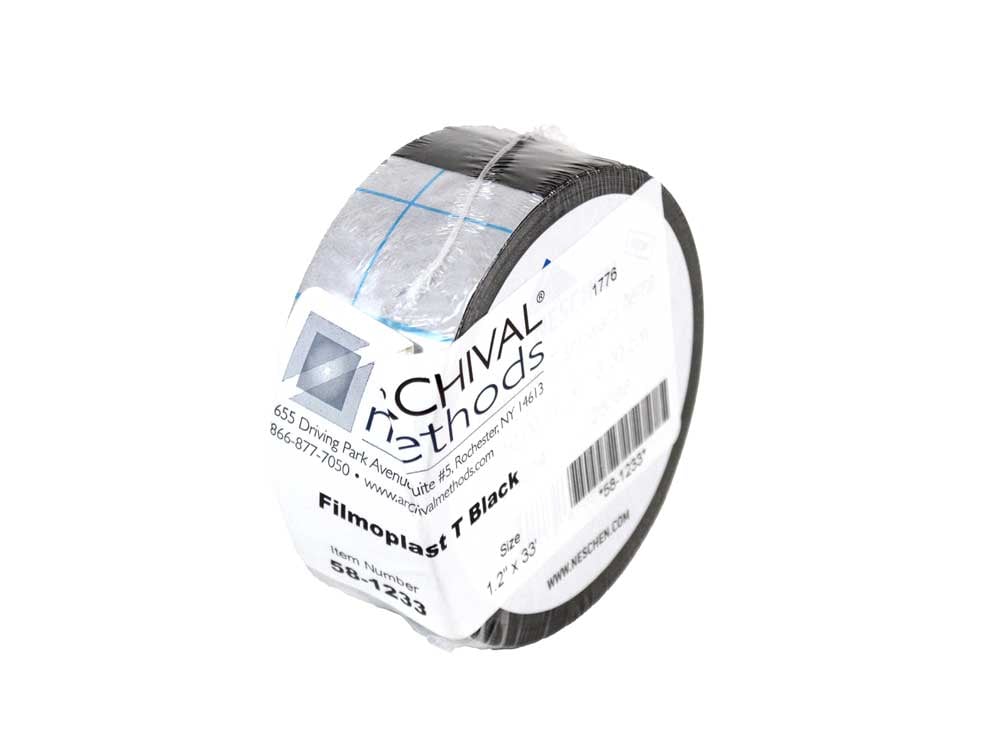 Acid-free Filmoplast tapes, ideal for repairing torn documents, book pages, and hinging artwork with archival-safe adhesion.
