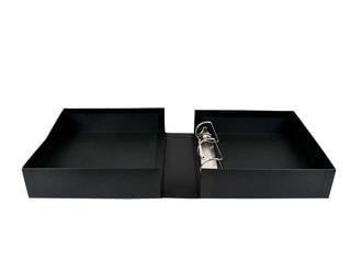 Archival storage binder combines a 3-ring binder with a portfolio box, ideal for preserving and displaying photos and documents.