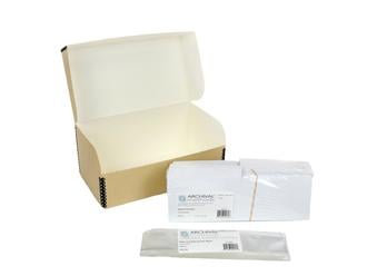 Archival Film Storage Kits featuring acid-free sleeves, sorting folders, and durable archival boxes for preserving 35mm negatives, 120 film, and 4x5 film.