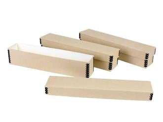 3 tan archival 35mm slide storage boxes made from acid-free materials, each holding up to 200 slides for safe, long-term preservation.
