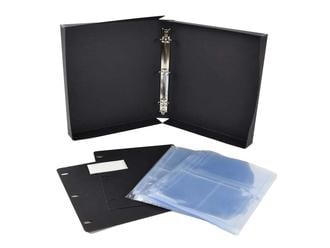 Black Binder-in-Box Kit with archival binder, photo storage pages, and adhesive label, designed for long-term preservation of prints. 