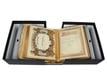Rare Book Box with Cradle for fragile books, featuring a spine-supporting cradle holding an open bible in an archival box. thumbnail