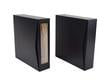 Showing two Vinyl Record Storage Boxes, one from the front and the other from the back. Box made of archival materials. thumbnail