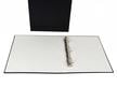 Open Legal size archival 3-ring binder in black with a black slipcase is designed to protect photos and documents. thumbnail