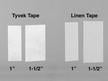 Close-up of one inch and one-half inch of acid-free linen tape and Tyvek tap used for  for hinging window mats and bookbinding. thumbnail
