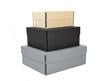 Three archival Short Top Boxes made from acid-free materials, stacked with closed tops, showing tan, gray, and black options. thumbnail