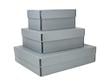 Three gray archival Short Top Boxes made from acid-free materials, stacked with closed tops, showing different sizes. thumbnail